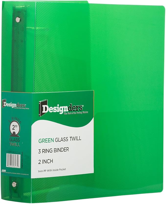 JAM PAPER Plastic 2 inch Binder - Green 3 Ring Binder - Sold Individually