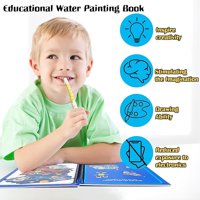Dduolammng 12 Pack Cartoon Paint Books, Reusable Water Painting Book, Educational Gifts