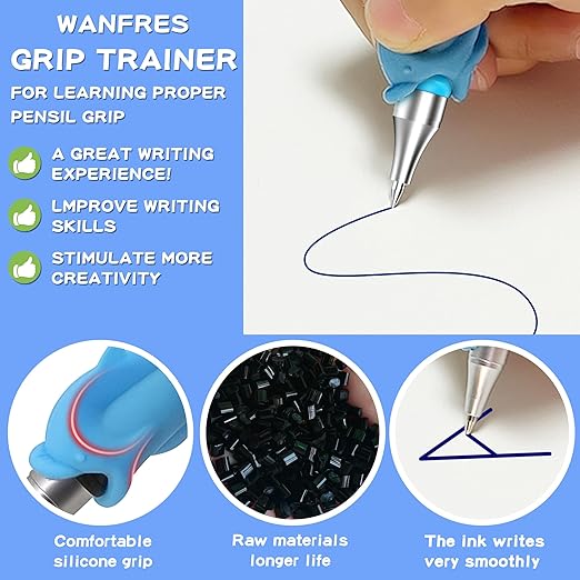 Magic Grooved Writing Practice|Grooved Handwriting Practice for Kids|Grooved Writing Books for Kids 3-5/3-10|4-in-1 Set with 2 Grips, 10 Disappearing Refills|Reusable ink Pen Control Training.