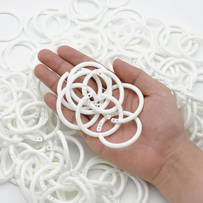 120 Pcs 1-1/3 Inch Plastic Binder Rings, Loose Leaf Binder Book Rings, Black Index Card Rings Binder Clip Rings for Flash Cards, Key Rings, Index Cards, Paper (35mm, White)