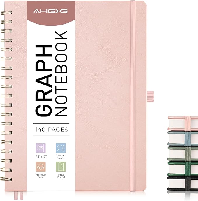 AHGXG Graph Paper Notebook, 140 Pages, B5 (7.6" x 10")