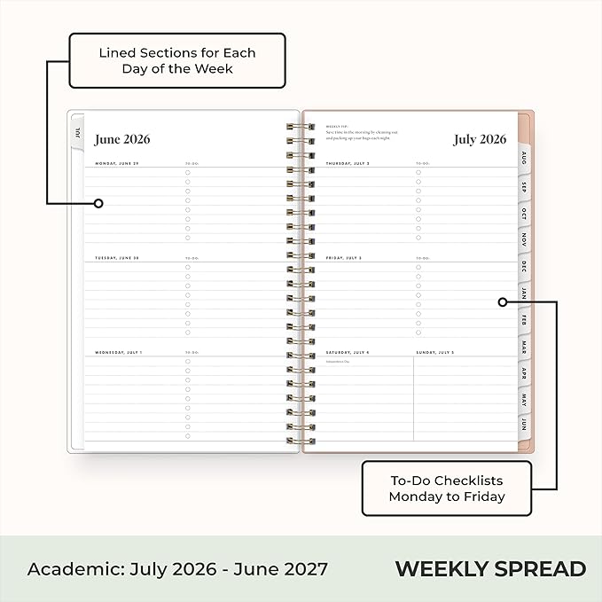 Blue Sky The Everygirl 2026-2027 Weekly and Monthly Academic Year Planner Calendar, July 2026 - June 2027, 5" x 8", Flexible Cover, Wirebound, Laminated Tabs, Storage Pocket, Includes Stickers, Bengala Desert Rose