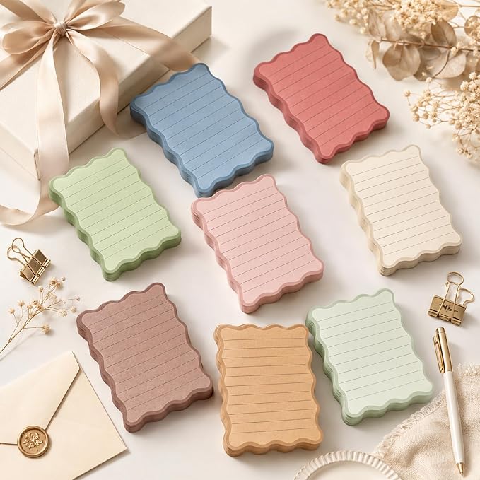 Whaline 8Pcs Stripe Scalloped Sticky Notes 4 x 6 Inch Neutral Color Striped Self Adhesive Lined Notepad Removable Memo Pad for Classroom Office Home School Party Supplies