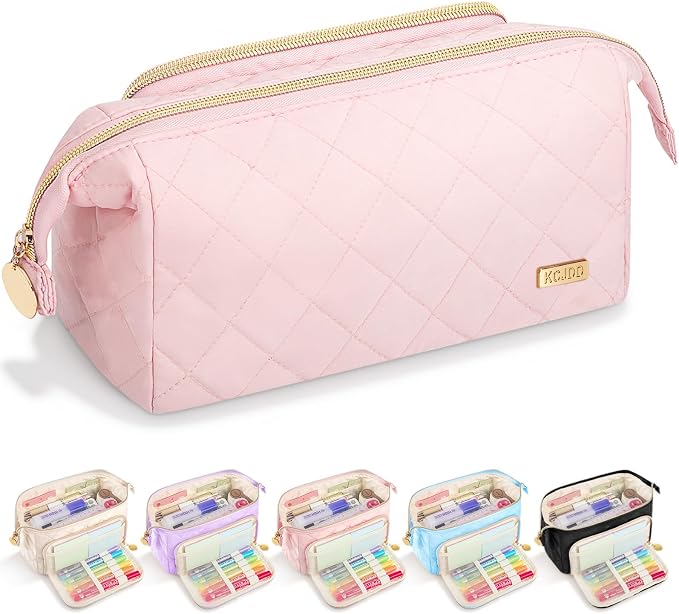 Cute Pencil Case for Girls kids Soft Quilted Pencil Pouch Bag Organizer | Wide Opening Big Marker Crayon Storage Bag Large Double Zipper Art Aesthetic Pen Bag Case Pouch For Kids School College Boys