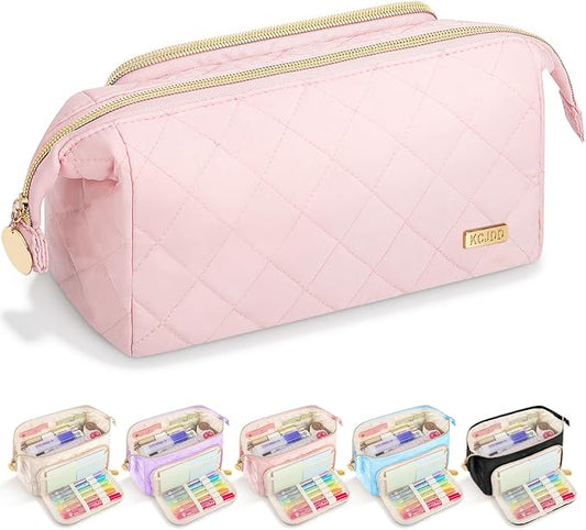 Cute Pencil Case for Girls kids Soft Quilted Pencil Pouch Bag Organizer | Wide Opening Big Marker Crayon Storage Bag Large Double Zipper Art Aesthetic Pen Bag Case Pouch For Kids School College Boys