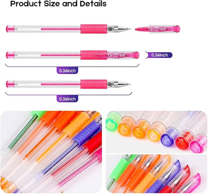 Taotree Glitter Gel Pens, 32 Colors Neon Glitter Pens Fine Tip Art Markers Set 40% More Ink Colored Gel Markers for Adult Coloring Book, Drawing Pens Art Supplies, Scrapbook, Journaling, Sparkle