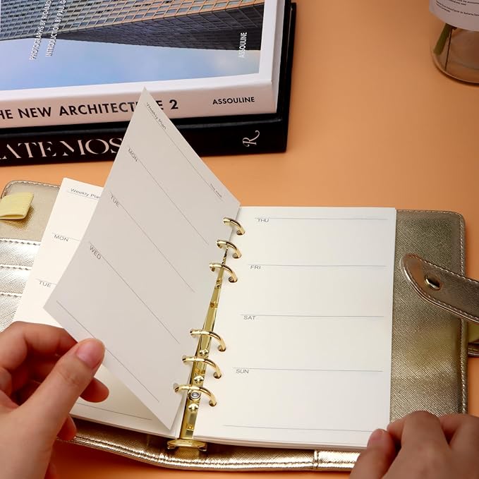 NatSumeBasics A6 Refills Paper 3.5" x 6.5" Undated Weekly Binder Planner Inserts 90 Sheets 6 Holes Pocket Notebook Papers for Personal Travel Journal Diary (A6 Weekly)