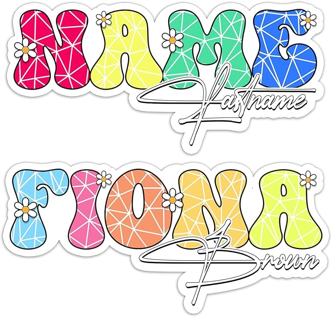Custom First and Last Name Floral Diamond Effect Sticker Personalized Text Flower Decal Waterproof Vinyl Decal for Water Bottles Tumbler Laptop Hard Hat Car Kindle Gifts for Girl Boy