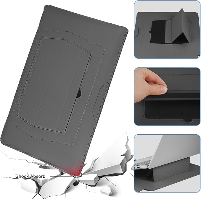 HoYiXi 13.6'' Laptop Sleeve Case Leather Bag with Stand Compatible with MacBook Pro 14/MacBook Air 13(M1 M2)/ASUS Vivobook 14/Dell XPS 13/ASUS Acer Matebook 13 14'' Laptop case,Grey