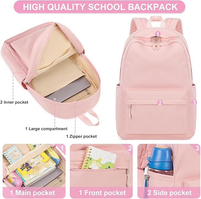 School Backpack for Teen Girls Women Laptop Backpack College Bookbags Middle School Travel Work Commuter Back Pack(Pink)
