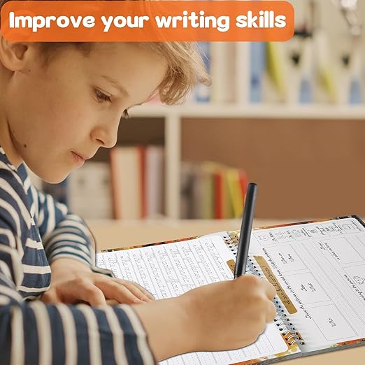 gisgfim Grooved Cursive Handwriting Workbook Magic Reusable Grooved Cursive Handwriting Practice Guided Tracing with Disappearing Ink Pens for Beginners Kids Learning Activities Supplies (Sentence)