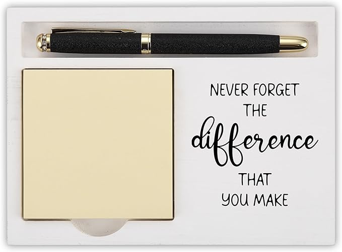Inspirational Desk Note Holder with Never Forget The Difference That You Make Quote, White Wood Sticky Note Tray Gift for Coworkers, Teachers, Nurses, Employees, Women Men Office Decor - FTB317
