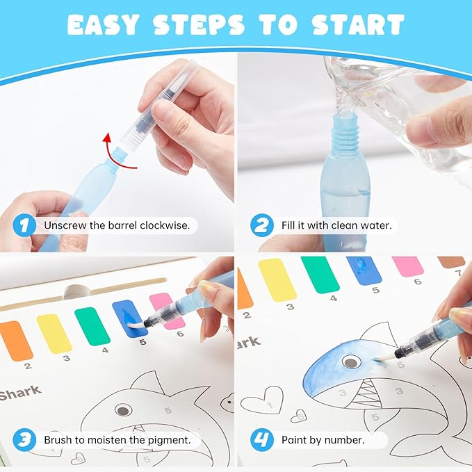 Shuttle Art Paint with Water Coloring Book for Kids, Pack of 4, 100 Sheets Watercolor Paint Set for Kids Ages 3-5, 4-8, Mess Free Travel Art Supplies, Birthday Christmas Craft Gift
