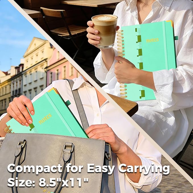 XYark A4 Hardcover Spiral Notebook, 8.5"x11" College Ruled Notebooks with Removable Dividers Tabs & Ruler, 5 Subject Notebook 300 Pages, Large Lined Journal for Women Men School Work Office, Blue