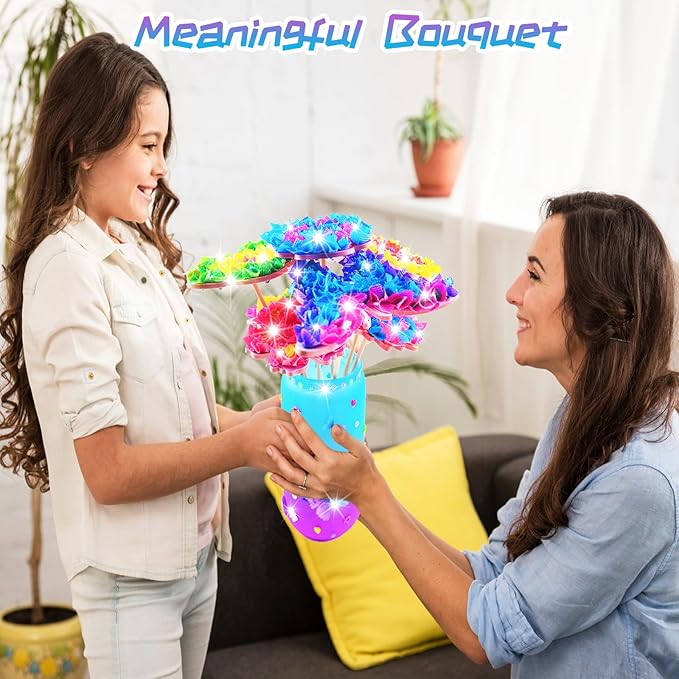 FJBICODA Poke Art Flower Bouquet Craft Kit - Arts and Crafts for Girls Ages 5-12 - Make Your Own Bouquet with 8 Flowers 2 Butterflies & 1 Vase - DIY Activities Gifts for 5 6 7 8 9 10+ Year Old Kids