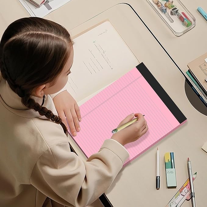 AILZFEI 8.5 x 11 Inch Pink Legal Pads, 6-Pack College Ruled Paper Note Pads Narrow Ruled Notepad Perforated Writing Pad 8.5x11 Pads of Paper 300 Sheets