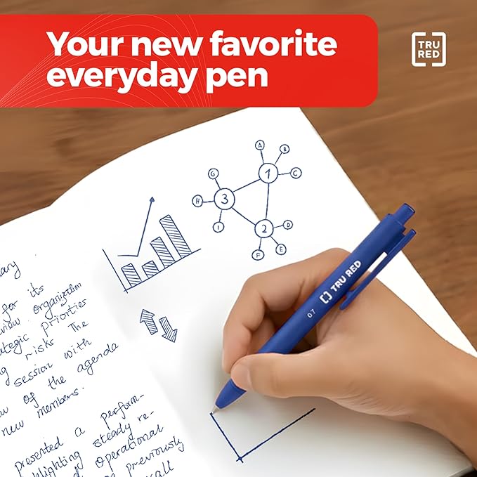 Staples TRU RED Retractable Gel Pens, Medium Point 0.7mm, Blue Ink, 12 Pack - Quick-Dry Pens for Smooth, Smear-Free Writing