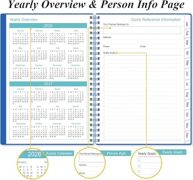 2026-2027 Monthly Planner - January 2026 - June 2027, Two Pages Per Month, 18 Monthly Calendar/Planner with Tabs, Inner Pocket, 6.4" x 8.5", Black