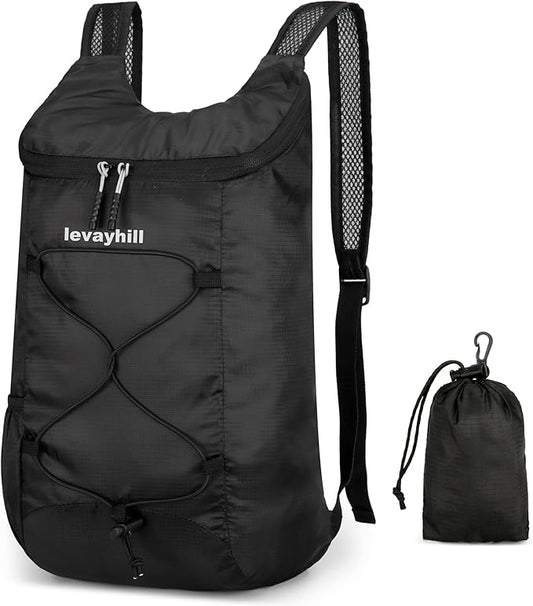 levayhill 16L Lightweight Foldable Hiking-Backpack Small Packable-Daypack For Travel,Ultralight Water-Resistant Gym Bag Men Women Easy Carry-on (Black)