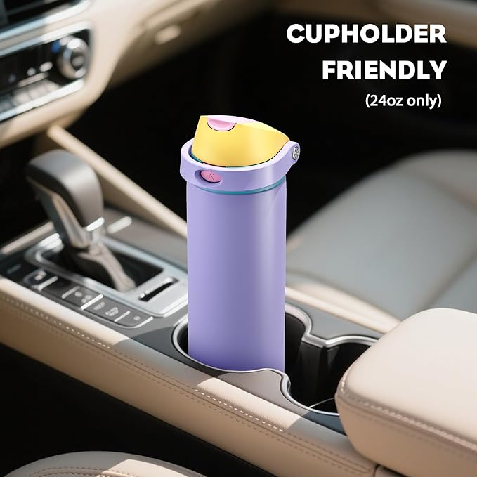 POWCAN 24 oz Insulated Water Bottle: 2-in-1 Push-Button Spout & Quick-Flip Straw, Leakproof, Cold 24Hrs, Fits Car Cup Holder, Metal Sports Water Bottle, Gift for Women, Girls, Daughter (Tangled Shine)