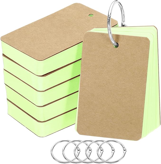 PATIKIL Blank Index Cards with Ring, 300Pcs Colored Blank Flash Card 3.5" x 2" Note Card Study Card for Memory Learning Studying Office Supplies, Green