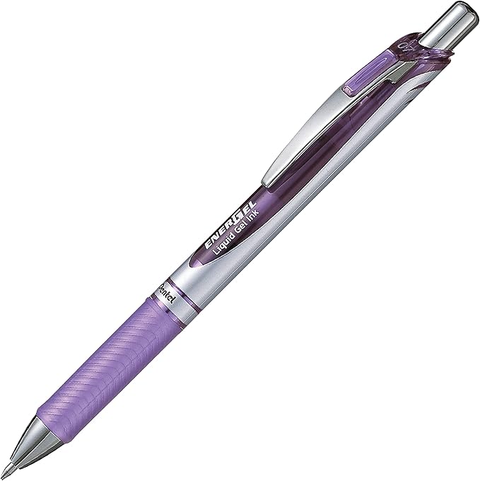 Pentel EnerGel RTX Retractable Liquid Gel Ink Pen, (0.7mm) Medium line, Lilac Ink, Box of 12 Pens (BL77-V3)
