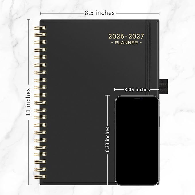 RETTACY Academic Planner 2026-2027, Weekly and Monthly, July 2026 - June 2027, Large Size (8.5" x 11"), Calendar, Agenda, 12-Month Tabs, for Student, Teacher, School (Black)