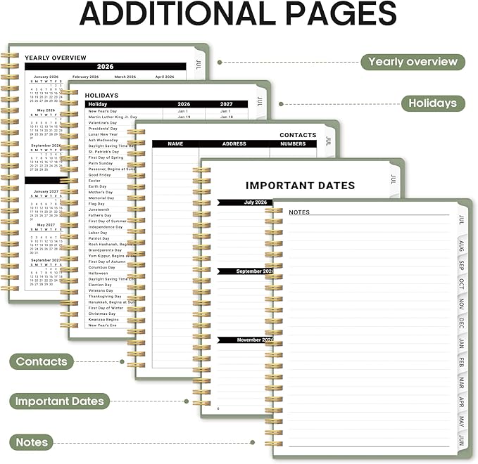 Planner 2026-2027, 8.5" x 11" Weekly and Monthly Academic Year Planner Calendar, July 2026 - June 2027, Hardcover Large School Planning Agenda With Tabs, Perfect for School & Office Supplies, A4, Green