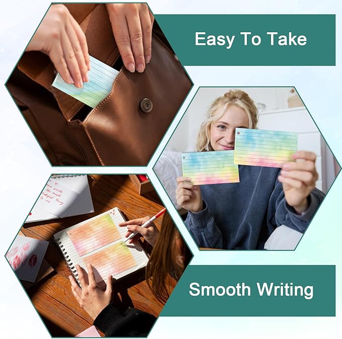 1000 PCS Colored Index Cards with Hole Lined Flash Cards with Binder Rings Watercolor Notecards with Rings 3x5 Study Cards Flashcards for Home School Office Supplies