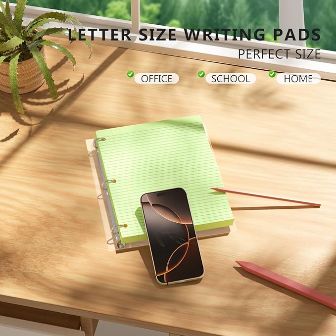 Green Loose Leaf Paper 100 Sheets Colored Filler Paper 8 * 10.5 College Ruled 3-Hole Punched for 3-Ring Binders Notebook Lined 8" x 10.5"