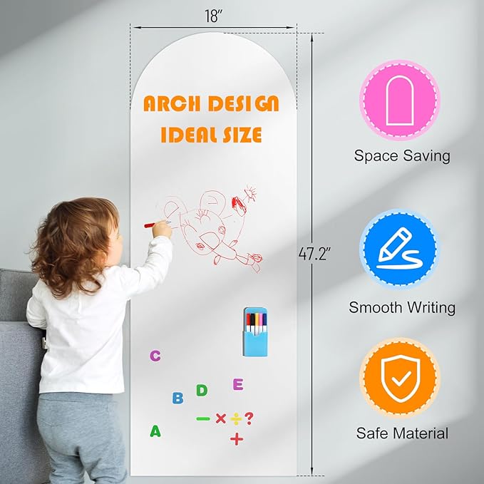 Magnetic Whiteboard for Wall, 47.2" x 18" Magnetic Arch Wall Decal Self Adhesive Blackboard Wallpaper Peel and Stick Chalk Board Wall Decal Roll for Home Playroom Classroom