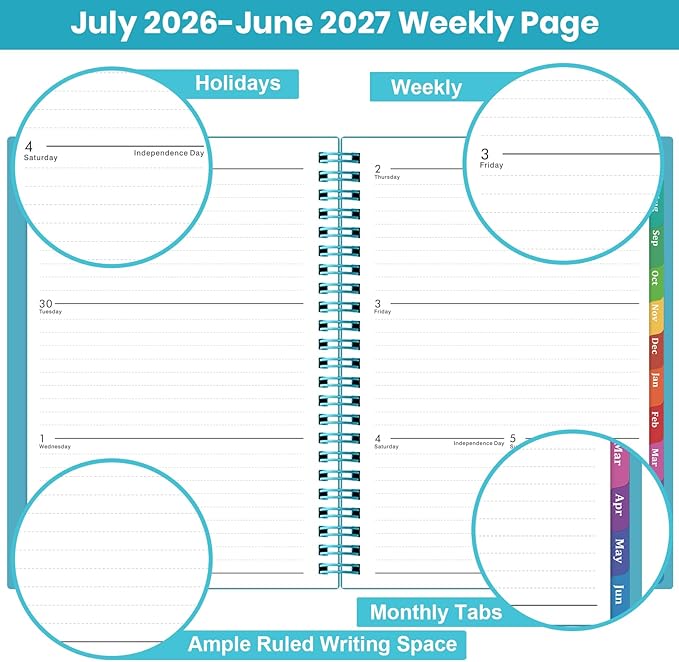 2026-2027 Planner - Planner 2026-2027, Weekly and Monthly Planner with Tabs, July 2026 - June 2027, 6.25" × 8.3", Strong Twin-Wire Binding