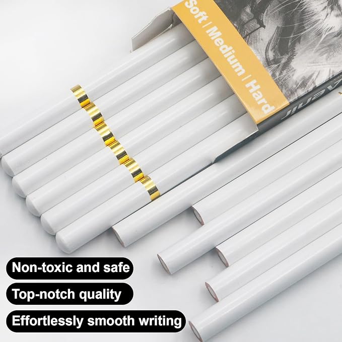 Aenir White Charcoal Pencils, Pack of 12 Charcoal Drawing Pencils, Charcoal Pencils for Artists, Art Supplies for Drawing and Highlighting.
