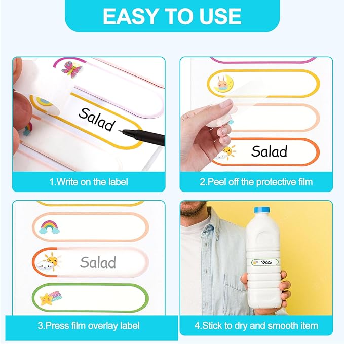 Waterproof Name Labels for Daycare - Name Stickers for Kids Stuff & School Supplies - Write on Baby Bottle Cup Labels - Dishwasher Safe - Pack of 120.