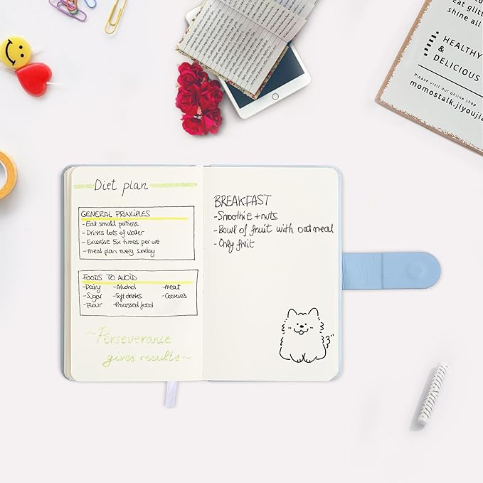 BOBO RABBIT Blank Journal Small Pocket Leather Notebook No Lines for Drawing Plain Sketch Book Cute Cartoon Fruit Blueberry Unlined Journal for Travel Work School, 200 Pages, 3.7"X5.9"