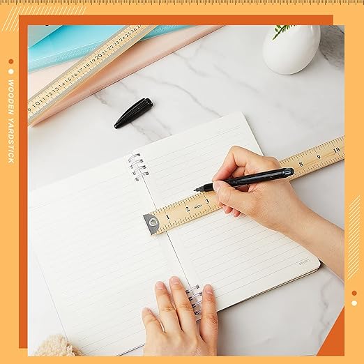 Hoteam 5 Pcs Heavy Duty Wooden Yardstick 36 Inches Natural Wood Yard Stick Ruler with Hang Hole Metal Tips 1/4-inch-thick Yardstick Ruler Metal Ends Meter Stick Clothing Measuring Home Office
