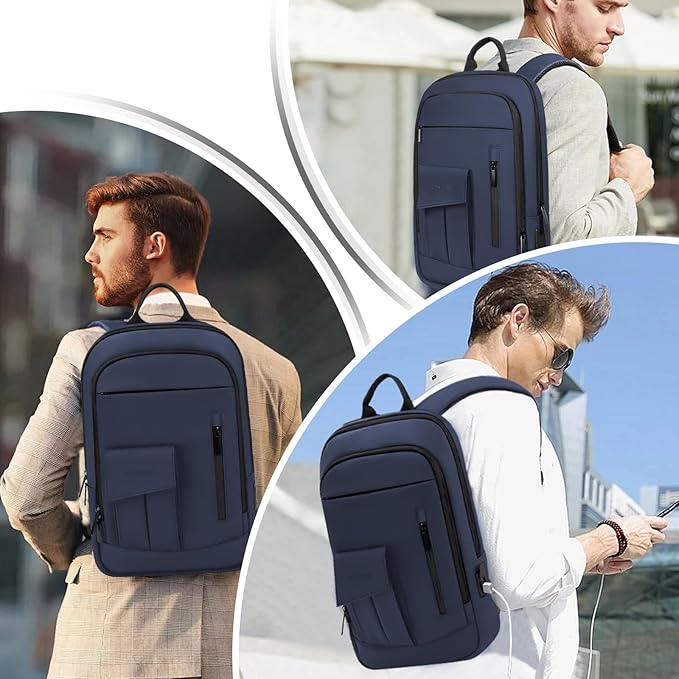 Business Backpack for Men Slim Lightweight Laptop Backpack for 17.3 Inch Computer Water Resistant Small Office Backpack for Commute Travel Daily Office Work with Small Bag (Blue, 17.3")