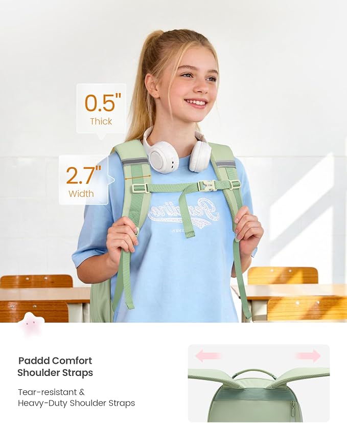 LOVEVOOK School Backpack for Girls, Cute Bookbag for Teen 8-16, DIY Friendly 15.6" Laptop Backpack for Middle High College Student Back to School, Bag with Water Bottle Pocket for Travel,Green