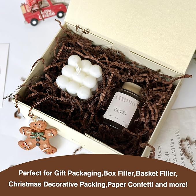 1LB Crinkle Cut Paper Shred Filler for Gift Box Bag and Basket On Holidays(Dark Brown)