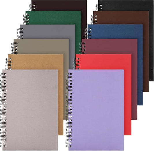 Leelosp 12 Pcs Small Spiral Notebook Lined Spiral Journal College Ruled Notebook Wire Bound Kraft Cover, 120 Pages for Work (Dark Color,5.5 x 8.3 Inch)