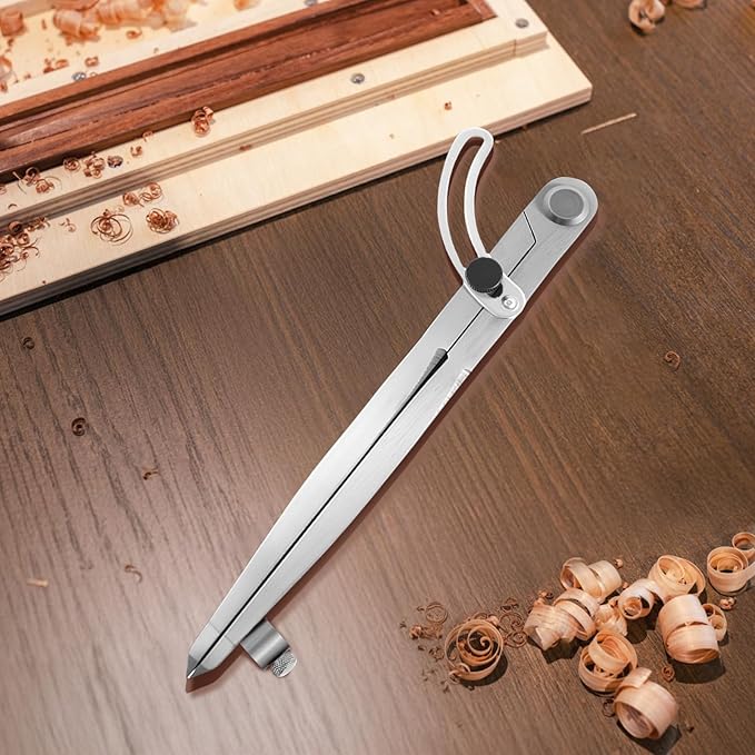 6 inch Professional Woodworking Compass Scribe, Spring Wing Drafting Divider 0.27 inch Thick Scriber with Pencil Holder,Metal Leather Work Scribe Tool Carpenter Compass for Geometry