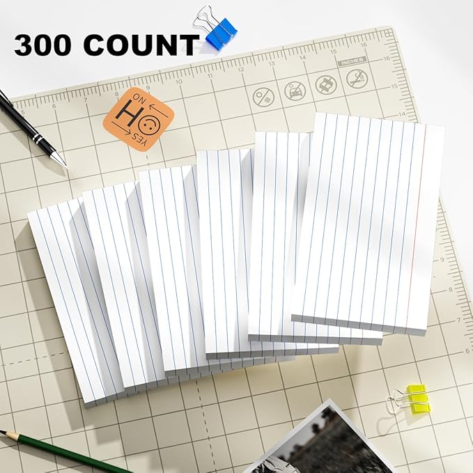300 Count White Index Cards 3x5 Notecards Bulk Lined Flash Cards for Studying 3 x 5 Index Cards Ruled Notecards Bulk Pack of Note Cards for School Ruled Lined Index Card Flashcards 3x5 Cue Cards