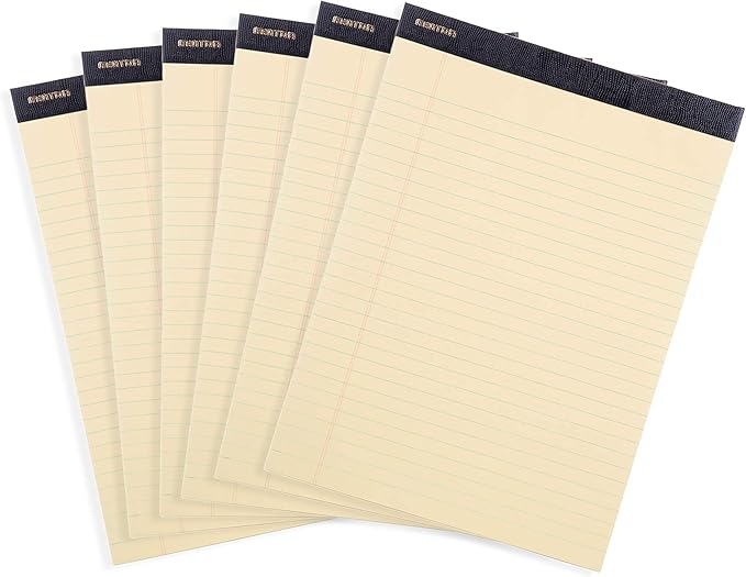 Mintra Office Canary Legal Pads - Premium Quality Heavyweight Paper With Micro-perforated sheets, Smooth-lined paper, Ideal for Office Tasks, Assignments or Notes, Meetings, and Journaling, 6 pack WIDE RULED, Yellow Paper, Premium Writing Pad, 8.5"x11"