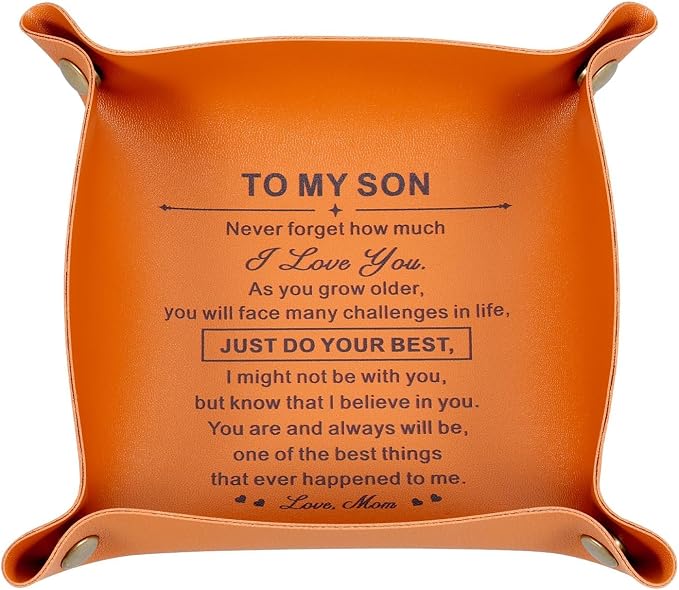 Son Gifts from Mom College Dorm Room Essentials for Boys Guys Back to School Supplies Gift for College Boy Senior Night Son 16-18 Birthday Gifts Fathers Day Presents for Men Christmas Leather Tray