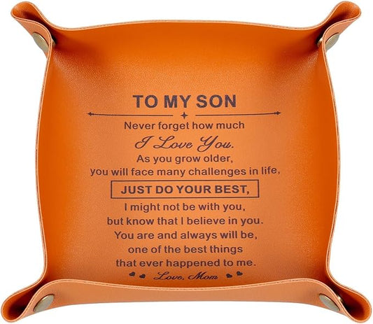Son Gifts from Mom College Dorm Room Essentials for Boys Guys Back to School Supplies Gift for College Boy Senior Night Son 16-18 Birthday Gifts Fathers Day Presents for Men Christmas Leather Tray