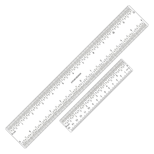 2 PCS 6"/12" Clear Acrylic Ruler Zero-Centering Ruler with Inches & Metric Measuring Tool 12" and 6" Inch Straight Edge Rulers for Scrapbooking Card-Making Student School Office Home Tool