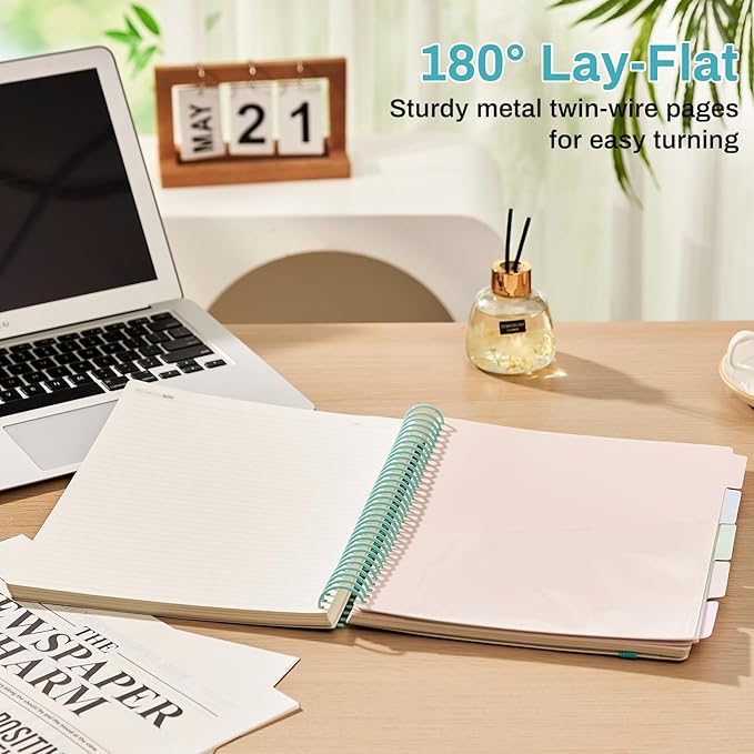 Spiral Notebook 8.5" x 11" College Ruled Hardcover Journal for Women with Removable Dividers 240 Pages 100GSM Thick Lined Journal for Writing Large 5 Subject Notebooks for School, Green