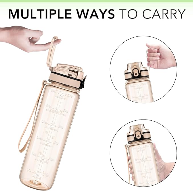 32oz Water Bottle with Time Marker, Motivational Drinking Bottle with Strap, BPA-Free Leak-Proof, Encouraging Water Bottle Time to Drink Water for Gym School Office Travel