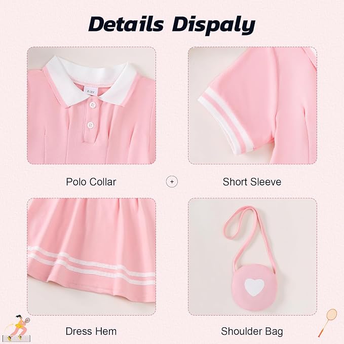 Renotemy Infant Baby Girl Dress Toddler Girls Summer Clothes School Outfits Cotton Short Sleeve Polo Dresses with Bag 12M-5T