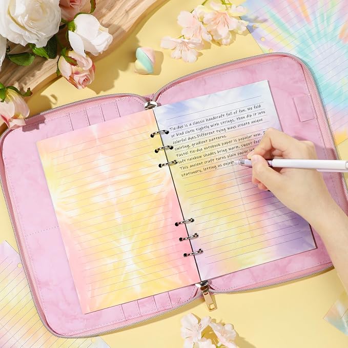 100 Sheets Tie Dye A5 Planner Inserts - 120GSM Thick Rainbow Refill Paper for A5 6-Ring Binder, Watercolor 6 Hole Loose Leaf Sheets for Journal Diary Notebook Budget Creative Planning